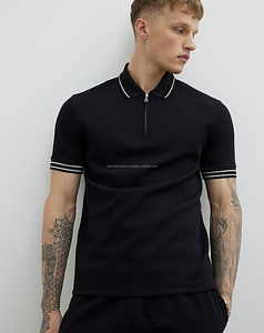 New Men's <b>Zip</b>-<b>Up</b> Shirt Solid Pattern Knitted 100% Cotton Breathable Embroidered Silk Screen Printed Front Logo Short Sleeve - Product Image 1