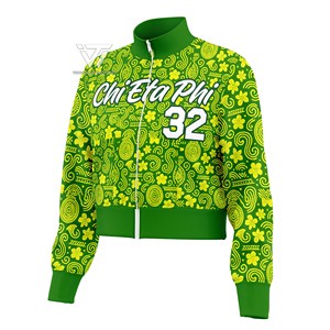 Ropa de hermandad griega Chi Eta Phi lista para enviar Chaqueta corta con cremallera bordada de poliéster 100% temática africana - Product Image 1