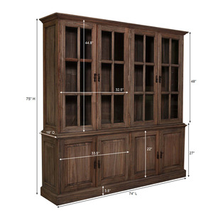 Armoire de cuisine rustique écologique en bois de mahogany massif, style ferme, avec portes en verre, étagères, fabrication artisanale, style antique, rangement et présentation - Product Image 6