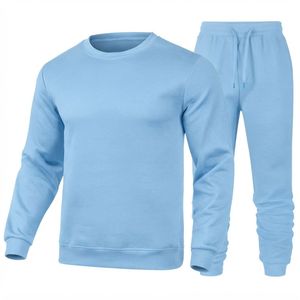 Unisex Coral Crew Neck Tracksuit With Drawstring <b>Pants</b> Solid Color Full Sleeve Casual Autumn Wear Regular Fit 100% Cotton - Product Image 2
