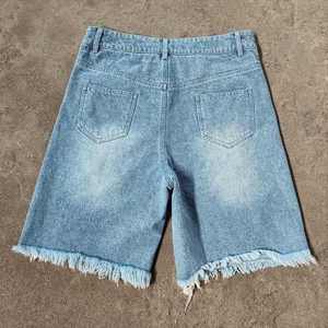 Pantalones Cortos de Mezclilla para Hombre de Alta Calidad, Tela Oxford Holgada, 100% Poliéster, Diseño Sólido Informal, Cintura Media, Secado Rápido, Cierre de Botones - Product Image 5