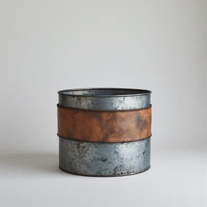 Maceta de cuero galvanizado hecha a mano con acabado de pátina rústica, detalles artesanales diseñados para vegetación interior elegante - Product Image 1