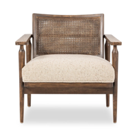 Ensemble de table à manger moderne en bois massif avec chaises à dossier en rotin, design rond, style mid-century, pour usage commercial dans les restaurants