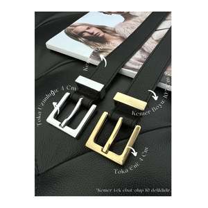 Ceinture pour femme à boucle carrée 2 pièces, ceinture pour pantalon, ceinture pour veste, ceinture pour robe - Noir - Or et argent - Product Image 1