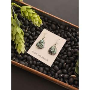 Navajo Handmade Black Jack Turquoise & Sterling <b>Silver</b> Drop <b>Earrings</b> Water Drop Shape - Product Image 4