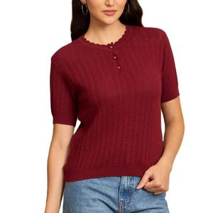 Pull en tricot à col rond à motif uni décontracté pour femmes, haut à manches courtes doux pour l'automne en provenance du Bangladesh - Product Image 1