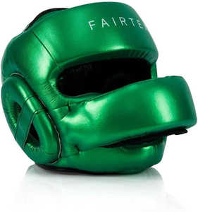 Calidad superior Fairtex HG17 Boxing Headgear Pro Sparring Head Guard Full Face Metallic Green Kickboxing Head Protector - Product Image 1