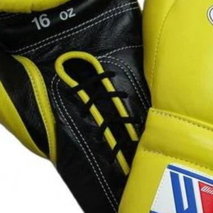 Gants de boxe à lacets Winning, jaune et noir, cuir véritable de qualité supérieure, gants de boxe professionnels pour l'entraînement et les combats, 8oz 10oz 12oz - Product Image 5
