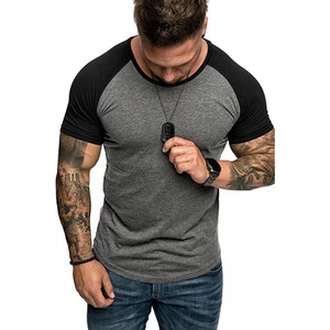Venta al por mayor ropa de gimnasia hombres dos colores Patchwork mangas raglán entrenamiento Top camiseta logotipo personalizado Deporte Camiseta para hombres - Product Image 5