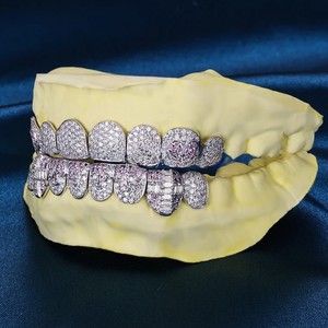 Custom Made VVS Moissanite Diamond Tooth Grills Personalized Sterling <b>Silver</b> Iced Out Body Jewelry for Men Weddings Gold Plated - Product Image 4