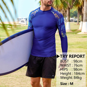 Rash Guard pour hommes manches longues UPF 50 + UV Protection solaire séchage rapide Compression maillots de bain Fitness Gym chemises - Product Image 4