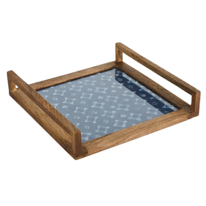 Plateau de service en bois de produit standard supérieur avec la forme rectangulaire de finition naturelle et la poignée d'acier inoxydable écologique - Product Image 1