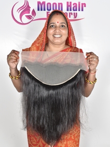 Bonne qualité Temple indien cheveux humains couleur naturelle droite frontale Machine Double trame vendeur non transformé Extension de cheveux humains - Product Image 2