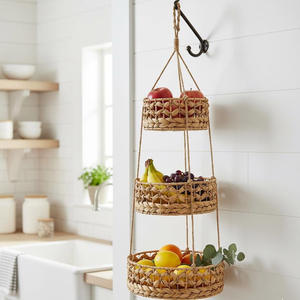 Water hyacinth fruit <b>hanging</b> <b>basket</b> kitchen home decor natural handwoven tier <b>storage</b> <b>baskets</b> - Product Image 4