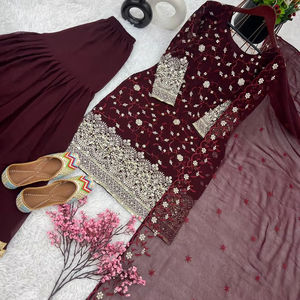 Top de fête de créateur-Plazzo et Dupatta avec broderie - Product Image 5