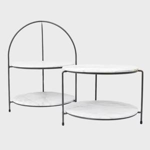 Soporte para tartas de madera de acacia de 2 niveles al por mayor, elegante herramienta de postre con bandeja de metal personalizada para magdalenas para bodas y fiestas - Product Image 3