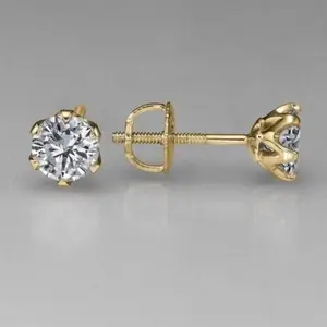 1.20 CT Vintage Simulated Diamond 14K Yellow Gold Plated <b>Screw</b> <b>Back</b> Stud <b>Earrings</b> Engagement Wedding Anniversary Gift Party IGI - Product Image 1