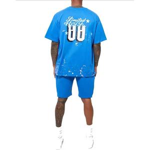 T-shirts et shorts surdimensionnés à manches courtes pour hommes, vêtements de rue 2 pièces à séchage rapide 100% coton - Product Image 3