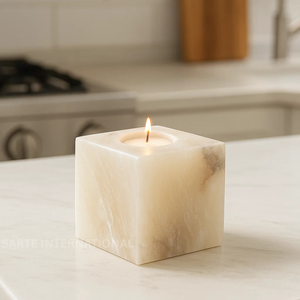 Portavelas de alabastro natural de estilo sofisticado Colección de diseñador Diseño exclusivo Acabado de lujo de calidad premium de gama alta - Product Image 1