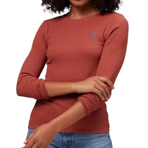 Camiseta de manga larga personalizada para mujer, ropa 100% de algodón con cuello redondo, venta al por mayor de fábrica, novedad - Product Image 1