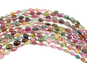 Cuentas de piedras preciosas de turmalina multicolor natural, proveedor de cuentas de turmalina multiforma ovalada lisa de 8 pulgadas - Product Image 3