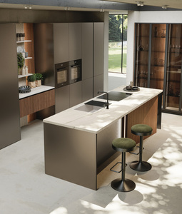 Juego de Muebles de Cocina Modernos de Lujo Hechos en Italia al 100%, Diseño Italiano Personalizado, Gabinetes de Cocina Modulares de Madera Acanalada - Product Image 1