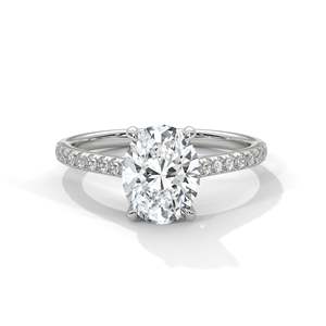 Bague de fiançailles en diamant taille ovale avec bande pavée en or blanc, jaune et rose 10K, 14K, 18K - Product Image 1
