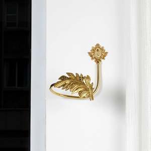 HHO's Beautiful Golden Rose Shape Curtain Holdback <b>Hook</b> Quality Brass Metal Drape Holder Modern Design - Product Image 2