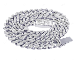 Precio al por mayor 12MM 20 pulgadas collar 925 plata esterlina Iced Out Hip Hop VVS Moissanite diamante pulsera cubana cadena de eslabones - Product Image 2