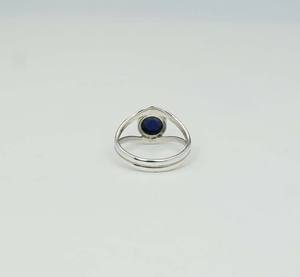 925 Plata de ley sólida mes de septiembre piedra natal lapislázuli con ajuste de bisel anillo con forma de ojo - Product Image 3