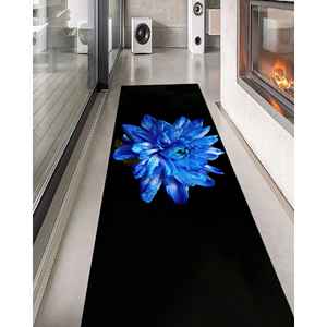 Joli tapis bleu à fleurs, tapis imprimé pour une décoration florale moderne, tapis fin non tissé - Product Image 4