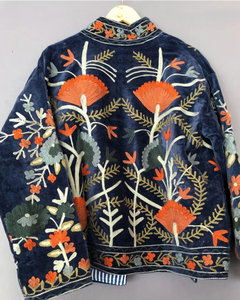 Veste matelassée bohème en dentelle brodée, respirante, écologique, séchage rapide, style Suzani, pour automne-hiver, col montant uni - Product Image 1