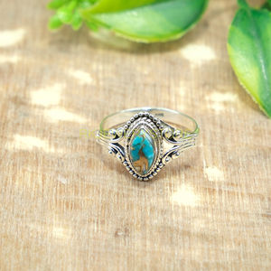 Anillo de Turquesa Azul Cobre, Anillo de Plata de Ley 925, Anillo Hecho a Mano con Diseño Único, Anillo de Piedras Preciosas, Joyería de Turquesa, Regalo - Product Image 3