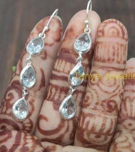 Pendientes de Topacio Azul, Pendientes de Plata de Ley, Pendientes Colgantes con Piedra Azul, Joyería de Topacio Azul, Regalo de Aniversario o Cumpleaños para Ella - Product Image 5