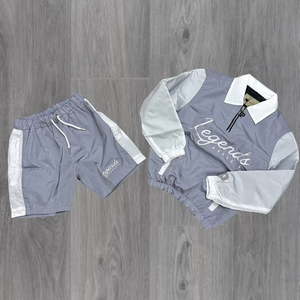 Conjunto Deportivo Informal de Verano para Hombre Legends Prevail, Chaqueta Deportiva Gris Claro con Cordón Ajustable y Pantalones Cortos, Poliéster de Secado Rápido - Product Image 1