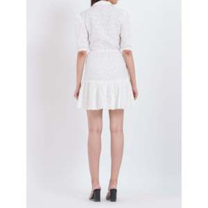 Vestido Mini Blanco de Algodón para Mujer, Cuello Bordado, Transpirable, Talla XS, Sin Tirantes, Estilo Imperio, Elegante, para Fiestas, Clubes y Uso Diario - Product Image 1