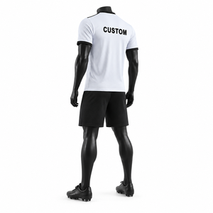 Uniforme de Fútbol Personalizado Blanco y Negro, Conjunto de Camiseta y Pantalones Cortos de Fútbol de Poliéster Transpirable, Ropa Deportiva de Secado Rápido para Hombre - Product Image 5
