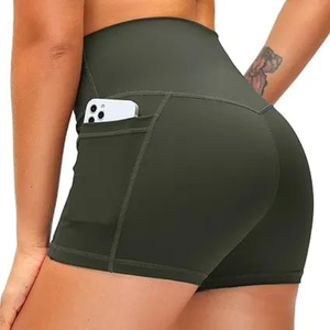 Short de gym avec logo personnalisé pour femmes, vêtements d'entraînement de sport, de fitness, sans coutures, vêtements de sport de yoga avec tissu à motif solide du fabricant OEM - Product Image 1