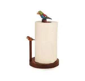 Wooden Paper <b>Towel</b> Holder Made From Acacia Wood <b>Stand</b> with Arm and Non-Slip Base Kitchen Standard Roll - Product Image 2