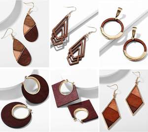 6 pares de pendientes de madera, Pendientes colgantes de lágrima ligeros, pendientes geométricos étnicos africanos, joyería, regalos para mujeres y niñas - Product Image 2