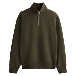 Men's Loose Fit Half <b>Zip</b> Sweatshirt Blank Crew <b>Neck</b> High Quality Fleece Blank Plain Custom Embroidery Boy's Sweatshirt OEM - Product Image 1