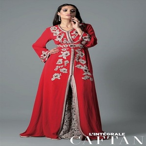L'INTÉGRALE Red Embroidered <b>Kaftan</b> Dress <b>Plus</b> <b>Size</b> Floor-Length V-Neck Long Sleeve Floral Print Evening Formal Wear - Product Image 4