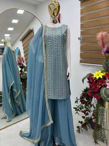 Indian Traditional Ethnic 3-Piece Set Winter Weddings Parties Diwali Embroidered Wrinkle Free Slim Fit Designer Readymade - Product Image 3