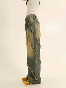 Pantalones holgados personalizados para mujer, Pantalones vaqueros de gran tamaño con bolsillo a la moda y desteñidos al sol, pantalones vaqueros Cargo para mujer - Product Image 6