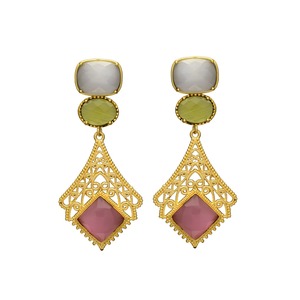New Arrival <b>Gold</b> Tone Designer <b>Dangle</b> <b>Earrings</b> With Multicolor Monalisa Gemstone Brass <b>Earrings</b> For Woman And Girls <b>Earring</b> - Product Image 1