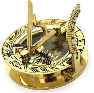 Calvin Handicrafts" Brass Sundail <b>Compass</b> Solid Brass Pocket Sundail <b>Compass</b> With Wooden Box - Product Image 2