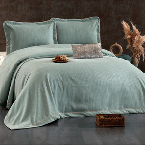 Juego de Cubrecama Guzide EVITA de 4 Piezas, Color Turquesa, 100% Chenilla, Diseño Clásico a Rayas, Teñido con Hilo, Lavable, Antiácaros, Tamaño King - Product Image 1