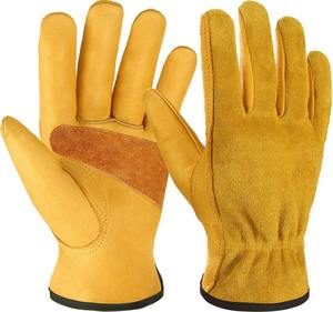 Gants de travail robustes pour homme et femme en cuir pleine fleur, paume en cuir de vache double épaisseur, pour la construction, le jardinage et la conduite - Product Image 1