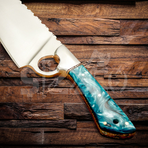 Cuchillo de chef de cocina profesional hecho a mano personalizado caza Camping D2 cuchillo de hoja de acero, mango de resina Funda de cuero, regalo Ideal - Product Image 3