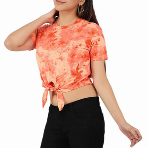 T-shirts courts à manches courtes pour femmes avec imprimé tie-dye, col rond, dernière mode, vêtements de plage, hauts courts pour femmes - Product Image 3